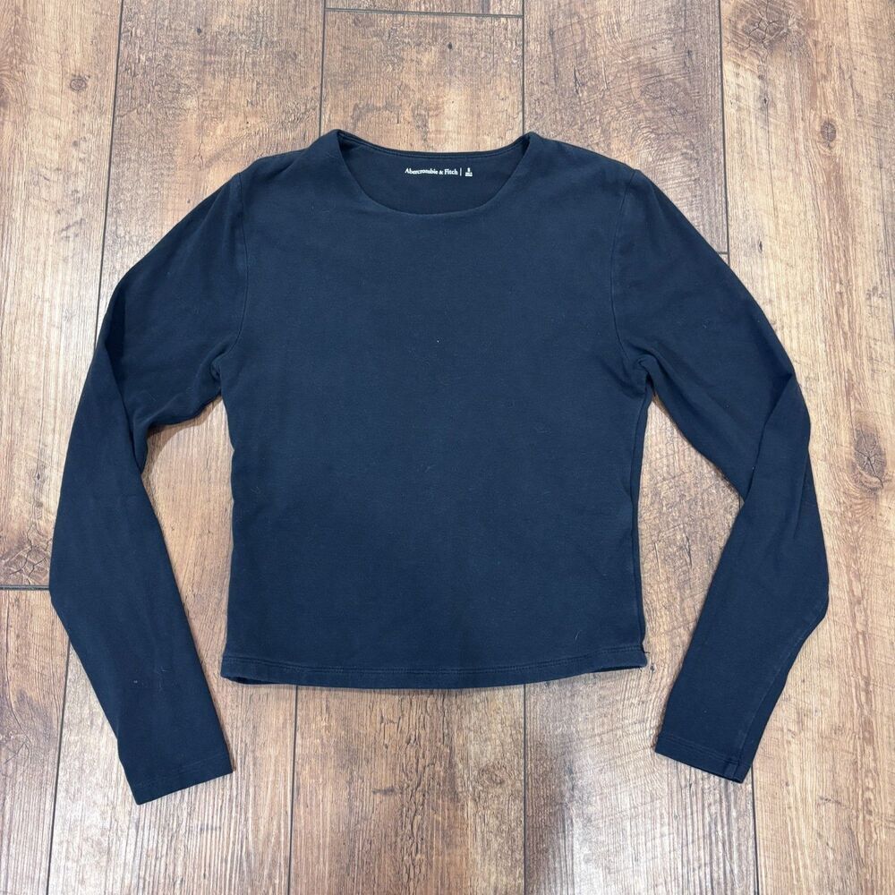 Abercrombie & Fitch Black Womens S Long Sleeve Shirt Elevated Basics Minimalist - Picture 2 of 8